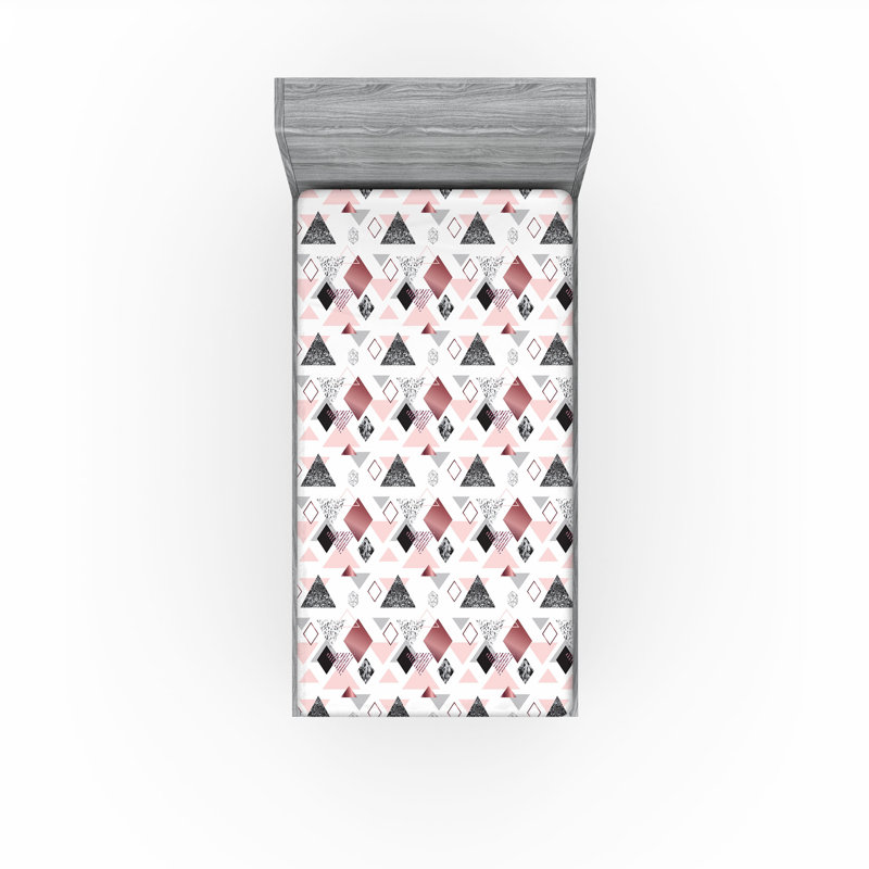 Drap-housse à motif floral Ambesonne, Drap-housse simple TG, Gris, rosé, rose séchée / géométrique