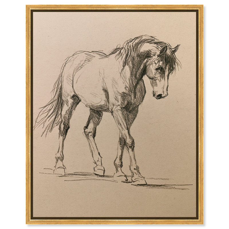 «Graphite Mare II», reproduction d'art sur toile encadrée, H 38 po x l 32 po, Encadrement doré