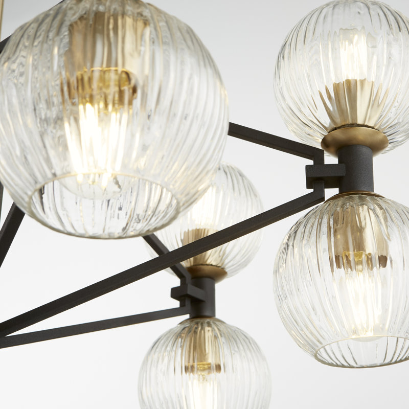 Helios 12 - Light Modern Linear Chandelier, Noir/Aged Brass