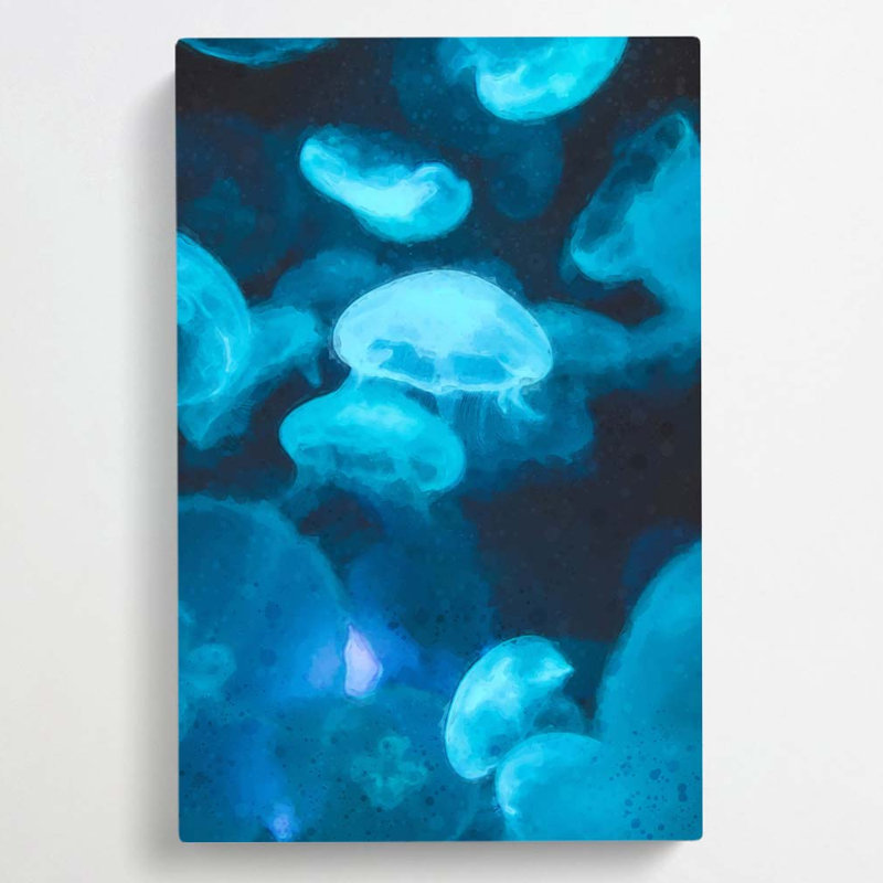 Blue Jellyfish in Abstract - Wrapped Canvas, 60cm H x 40cm W x 3cm D