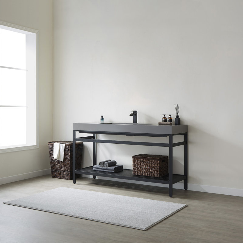 Ensemble de meuble-lavabo 60 po Waite, Gris, Noir mat / gris, Simple trou
