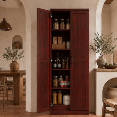 Armoire de rangement autoportante spacieuse à cinq niveaux avec tablettes réglables et portes doubles pour la cuisine, la salle à manger, le salon et l'entrée