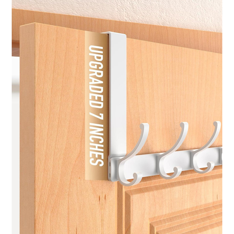 Crochet au-dessus de la porte avec accoudoirs de 7 pouces, organisateur de porte-serviettes robuste pour la salle de bain, assemblage sans outil, s'adapte aux portes standard de 1-3 / 4 pouces, finition blanche résistante à la rouille