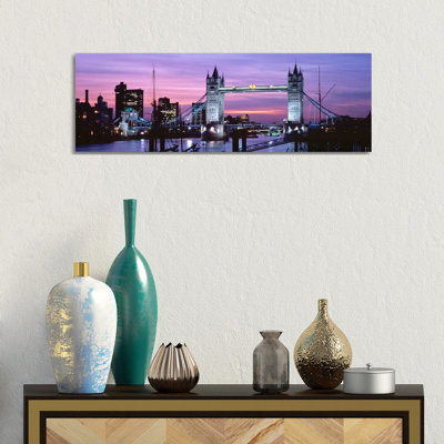 Tower Bridge At Night, London, England, United Kingdom - Wrapped Canvas Panoramic Print