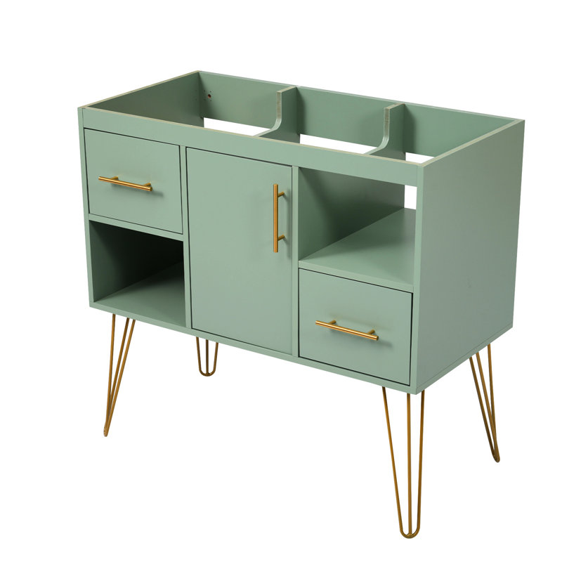 Armoire de salle de bain moderne 36 po, avec 2 tiroirs et compartiments, armoire en bois massif 36 po, espaces de meuble-lavabo,