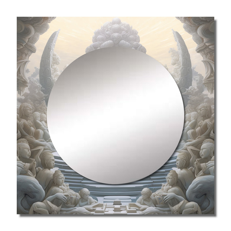 Bouddha blanc, méditation V, miroir carré blanc pour décoration murale, 29 po x 29 po