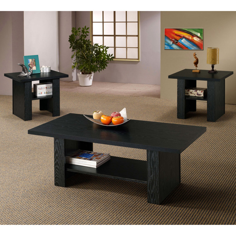 3 tables basses avec finition en chêne noir, construction, tablette inférieure pour organiser les articles, ajoute de la modernité à l'espace de vie en bois d'ingénierie, décor, grain subtil, assure un décor propre et cohésif