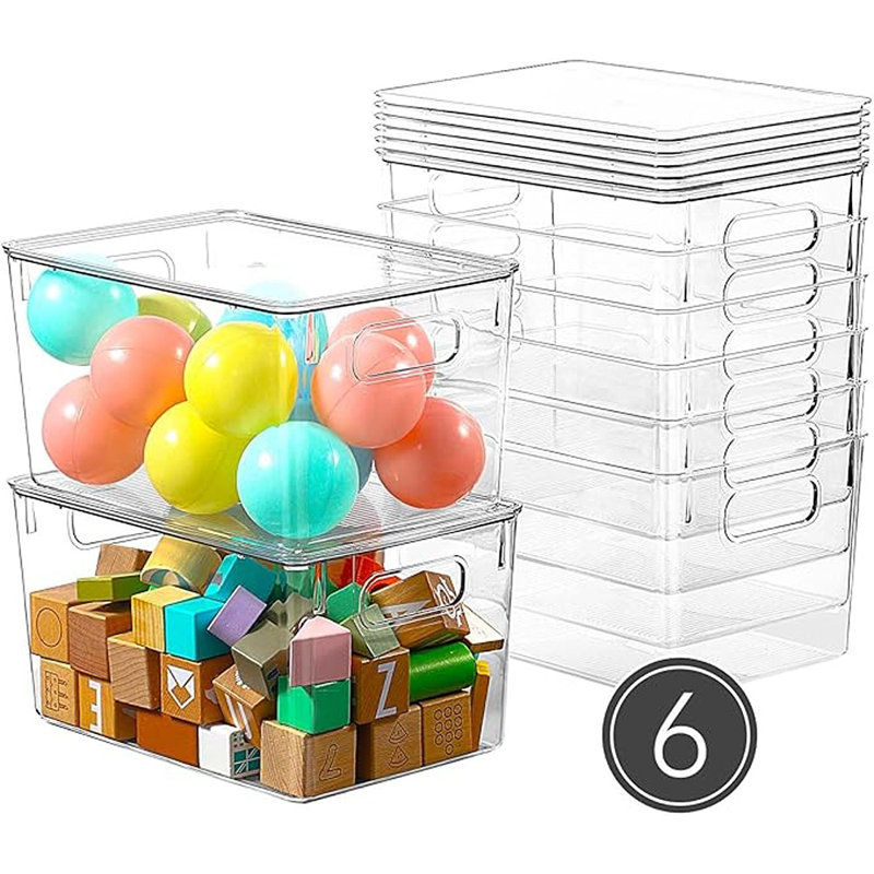 Clear PET Stackable Storage Bins with Lids, 7 Quart, 6 Pack