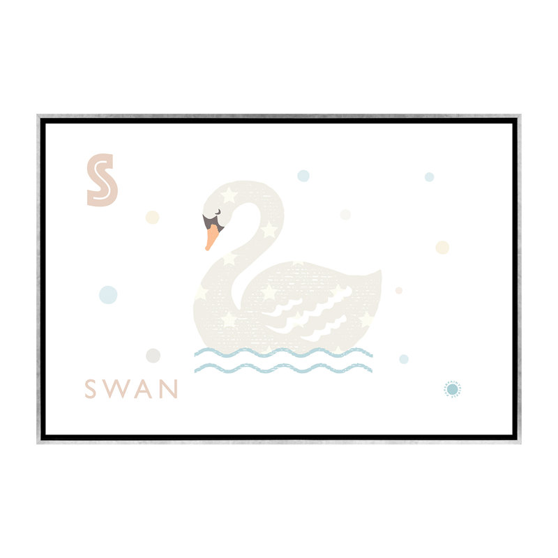 Cygne - imprimé, H 40 po x l 60 po x 1,5 po, Toile avec cadre argenté, Pas de tapis