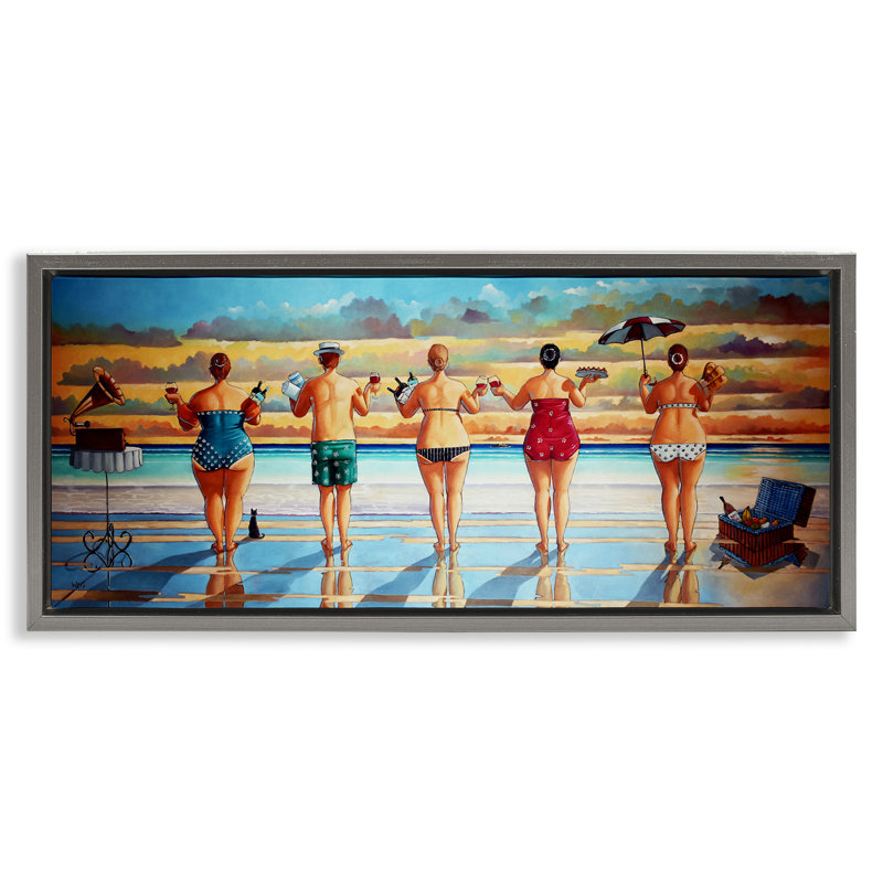 Beach Friends Coastal Summer Fun, Cadre flottant gris lustré, H 14 po x l 31 po