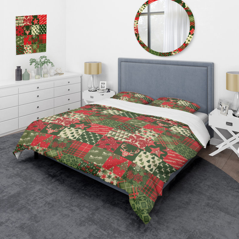 Christmas Art Patchwork - Ensemble de housse de couette à motif, Housse de couette pour très grand lit et 2 très
