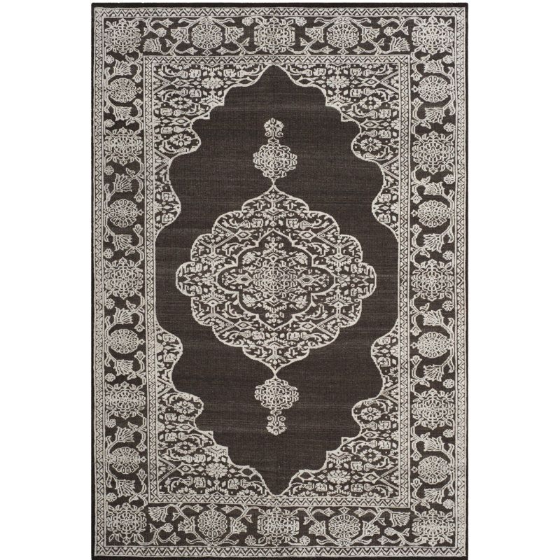 Tapis oriental en laine, coton et soie noué à la main Mathieu, Rectangle 6 pi x 9 pi