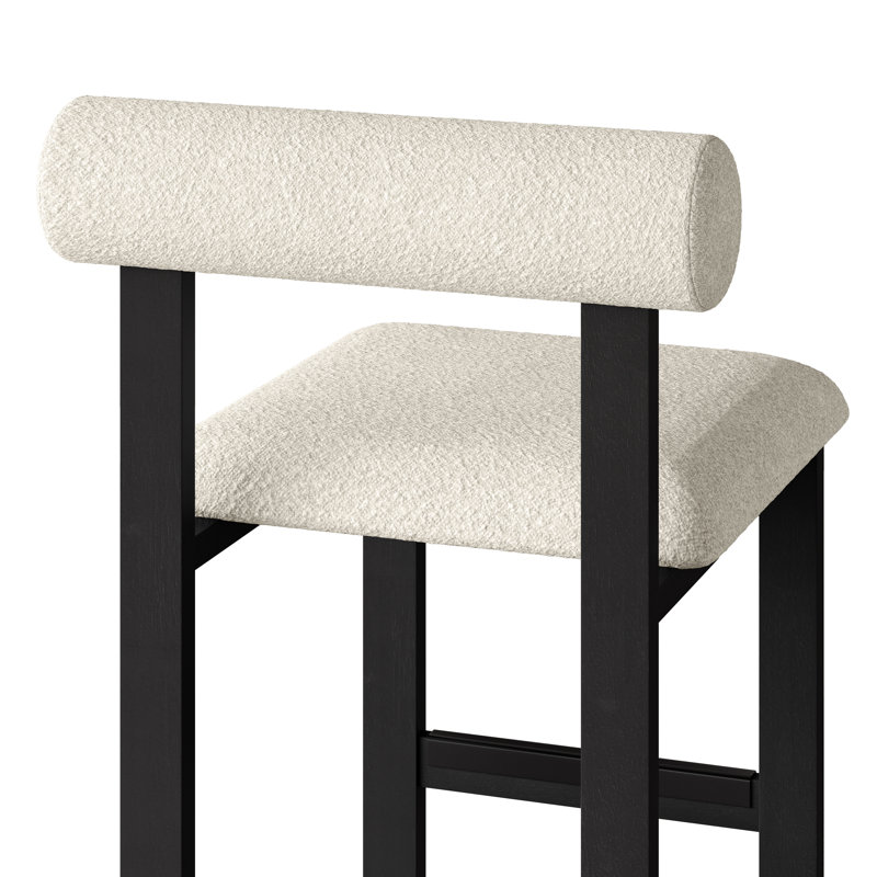 Tabouret de bar et de comptoir rembourré avec base en bois Brayden, Noir, Blanc