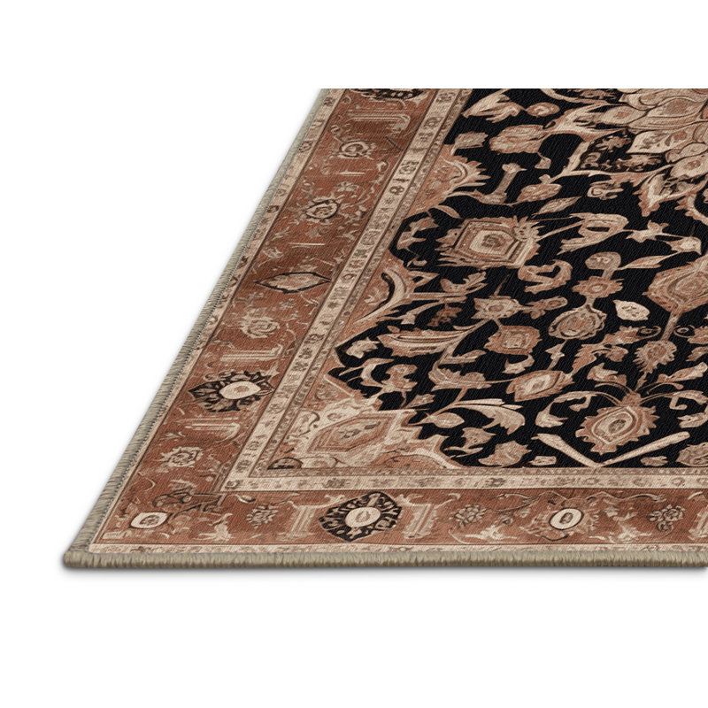Machine Washable Persian Brown Area Rug, Rectangle 7' x 9'
