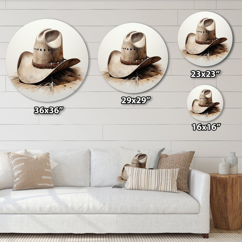 Chapeau de cowboy style minimaliste V - personnes rondes, impressions sur métal, H 36 po x l 36 po x P 1 po