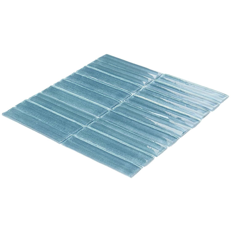 Maya Stacked 12x12 Polished Glass Mosaic Tile, Stacked Sky