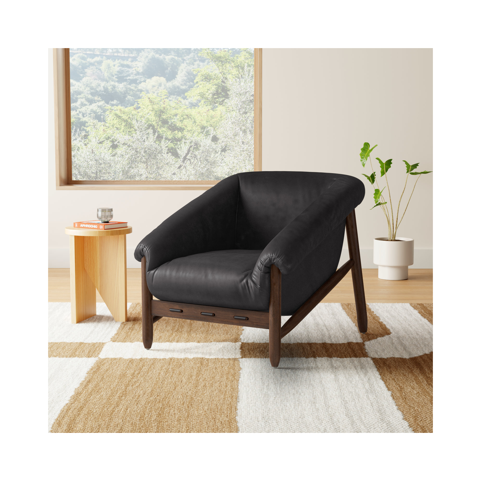 Arista Upholstered Armchair, Heirloom Black Genuine Leather