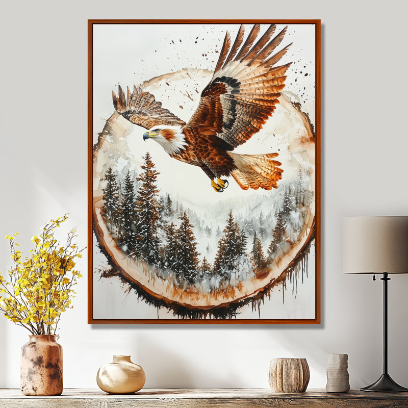 Clématite, aigle, esprit du vent dans la forêt hivernale I - aigle, art mural pour le salon, H 20 po x l 12 po, Brun
