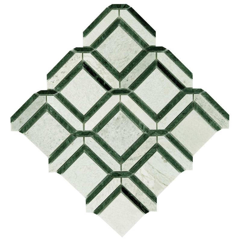 2.5" x 2.5" Marble Grid Wall & Floor Tile, Ming Green