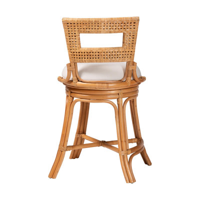 bali & pari Amina Natural Rattan Counter Stool - Handwoven Wicker Stool with Swivel Seat and Upholstered Cushion, Boho Coastal Seating with Footrest for Kitchen Island or Lounge