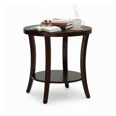 Contemporary Round End Table with Shelf