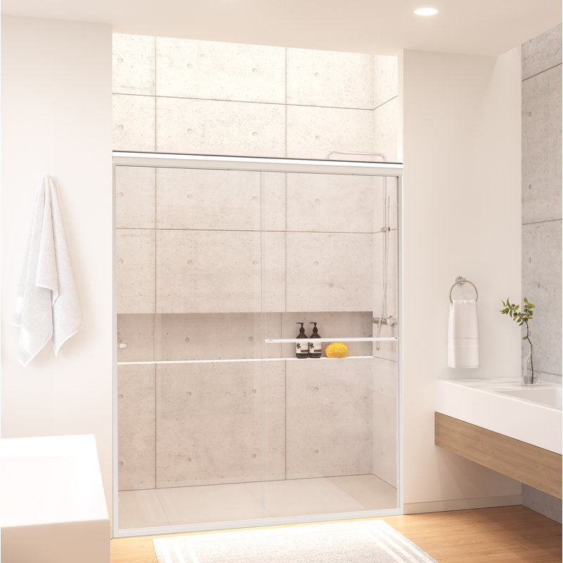 Eurolite l 58 po x H 70,5 po Porte de douche coulissante sans cadre en chrome avec verre transparent épais de 3/8 po (10 mm)