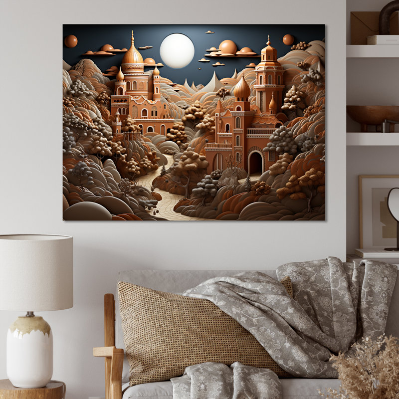Château magique de rêve - bâtiments et paysages muraux, Toile tendue, L 32 po x H 16 po x P 1 po