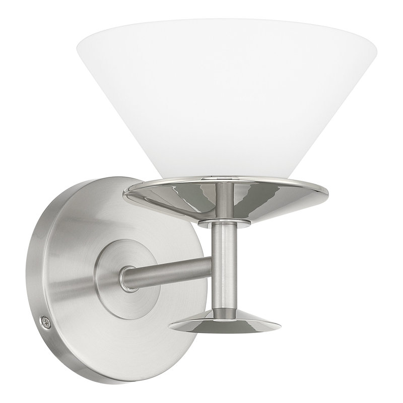 Luminaire pour meuble-lavabo à 1 lumière en nickel brossé et nickel poli avec verre opale gravé 1 lumière Tekamah