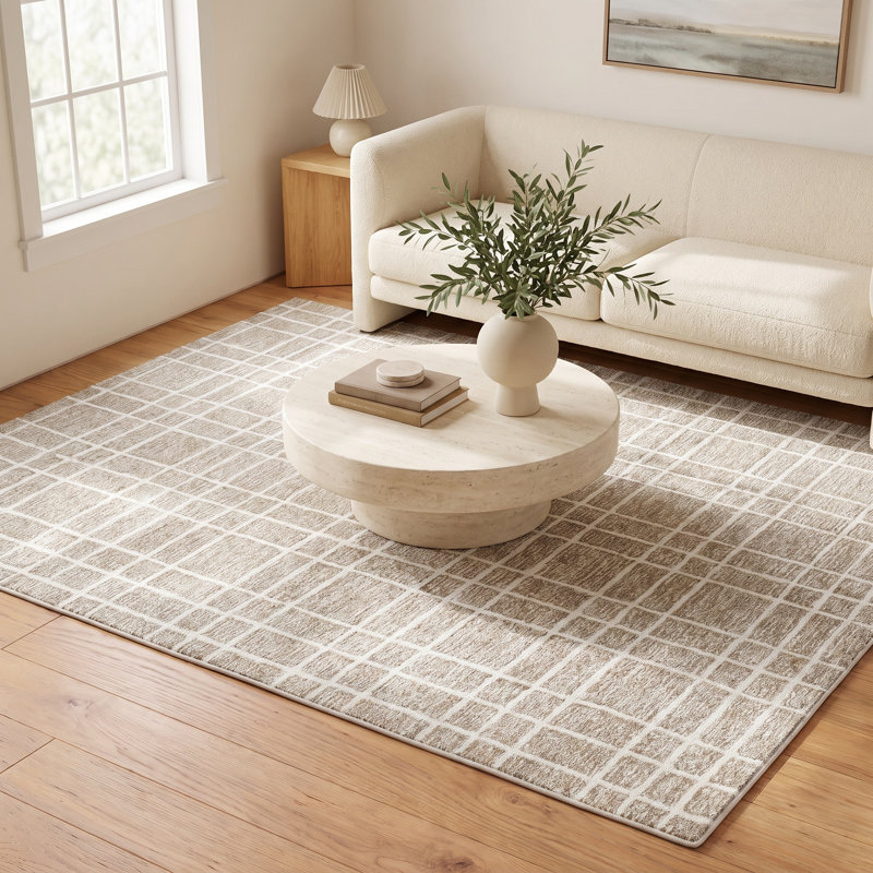 Alec Plaid Handmade Tufted Wool Brown Area Rug, Rectangle 7'9" x 9'9"