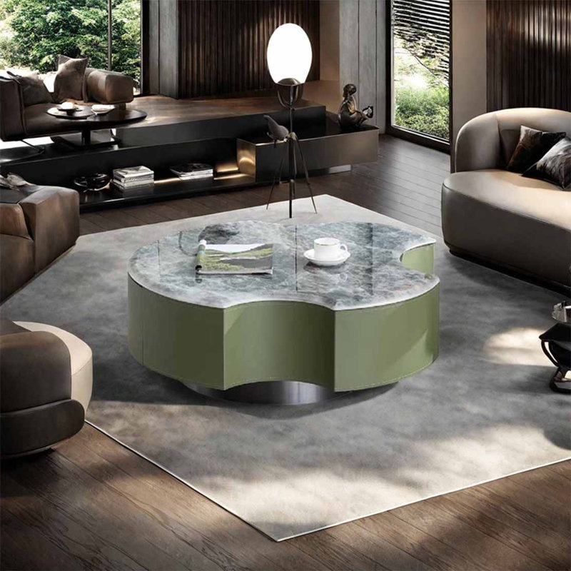 Shaped supercrystalline stone coffee table, 13.8" H x 31.5" L x 31.5" W