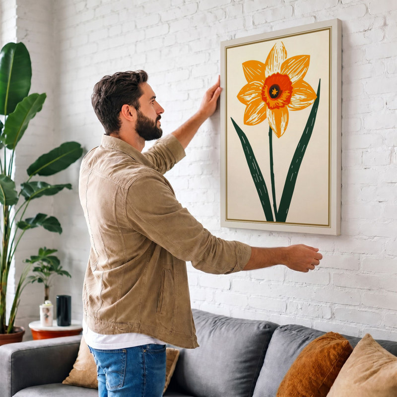 Daffodil Study Botanical - Wrapped Canvas, 30x20 - 76.2 x 50.8 cm, Sage Border