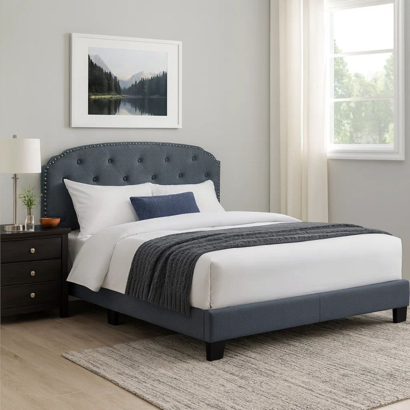 Samanthalee Tufted Upholstered Platform Bed, Full, Dark Gray