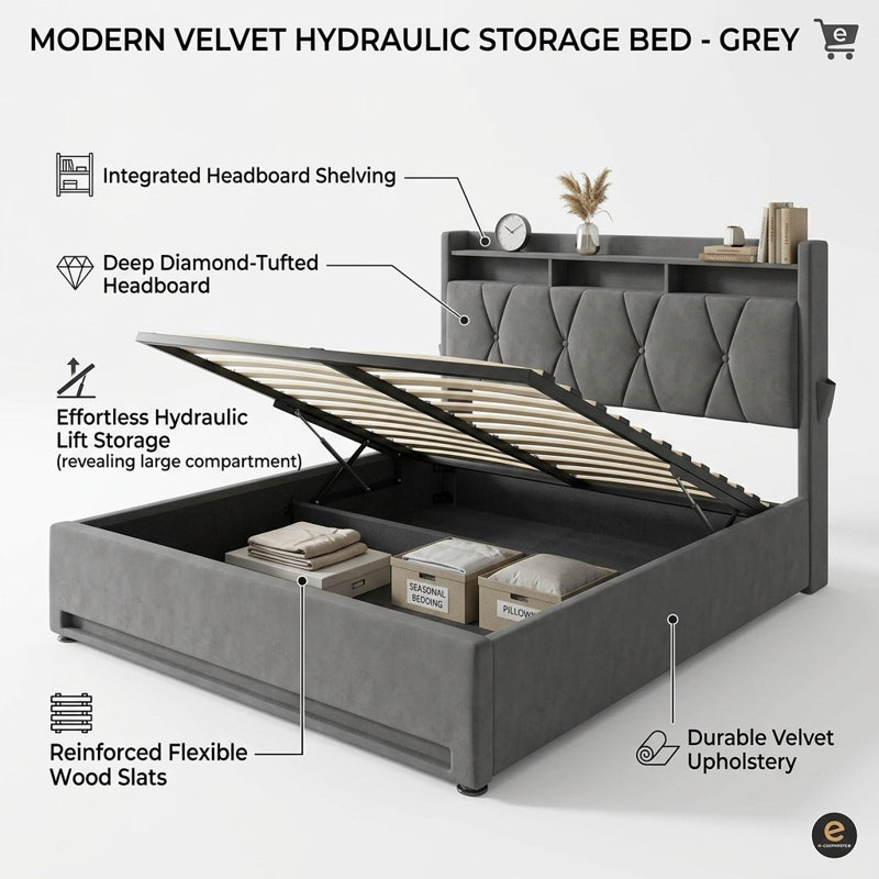 Upholstered Ottoman Bed, King
