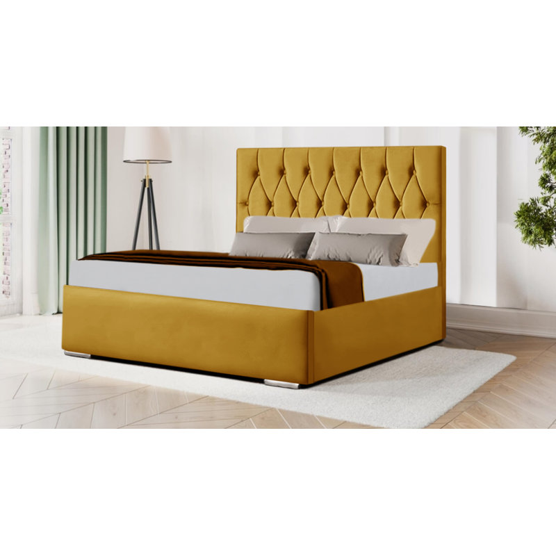 Tiffany Bed Frame Upholstered Bed, Double (4'6), Yellow Mustard