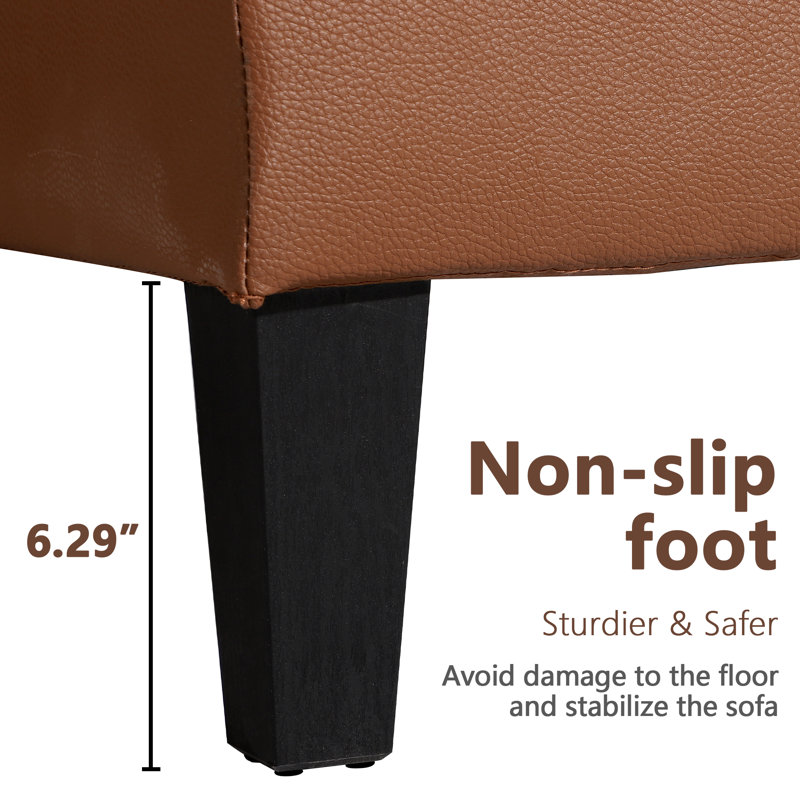 Idy Faux Leather L-Shaped Sectional Reversible, Orange/Brown Faux Leather
