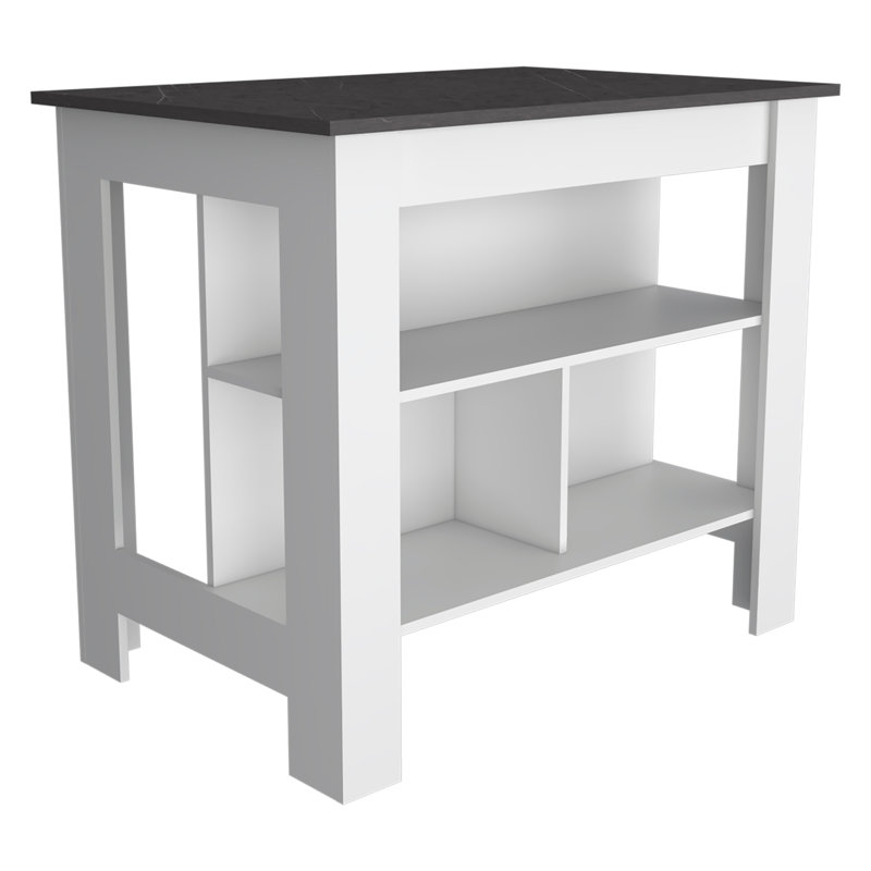 3-Shelf Kitchen Island White and Onix, White/Onix