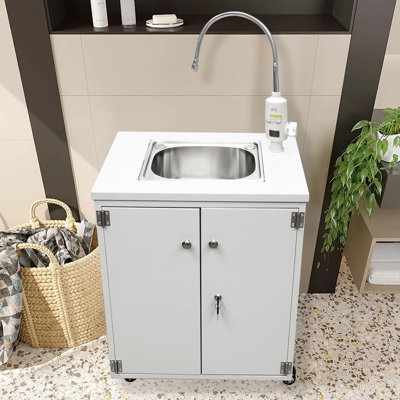 FixtureDisplays 24 X 18 X 39" Portable Mobile Sink Hot Water Temperature Control Hand Wash Station 10180F
