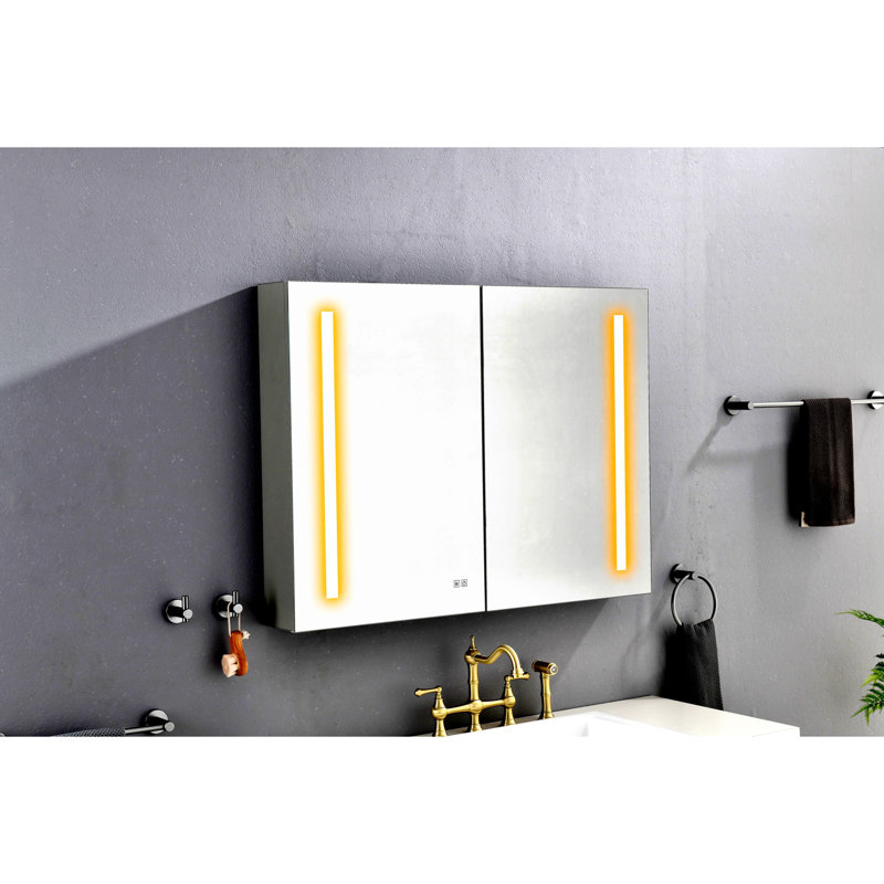 Armoire à pharmacie 40 po x 30 po à DEL avec miroir, douilles, à intensité variable et anti-buée
