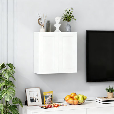 Solid Wood Double Door Wall Cabinet 2 Doors And 2 Shelves