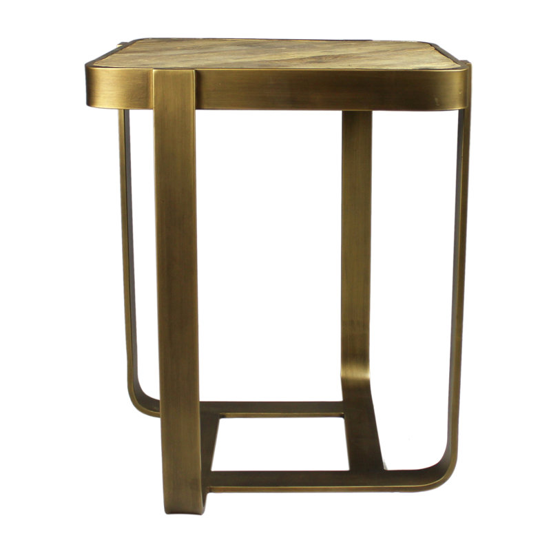Table de bout carrée 24 "en laiton et bois massif brun et fer