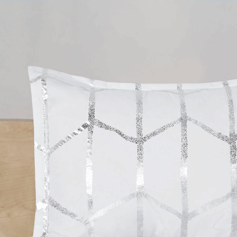 Ensemble de couette imprimée métallisée pour lit double/queen, Argent