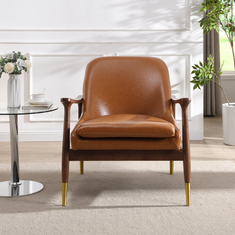Marchese Raymond Faux Leather Upholstered Lounge Chair, Light Brown Faux Leather