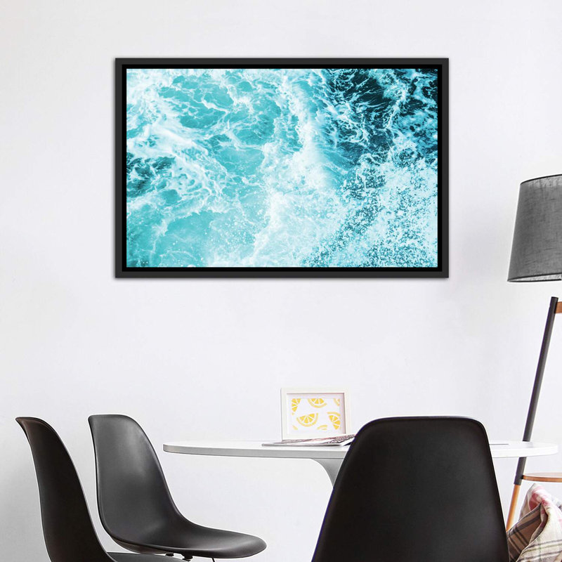 «Perfect Ocean Sea Waves» - Impression sur papier avec cadre flottant, H 40 po x l 60 po x 1,5 po, Toile avec cadre noir