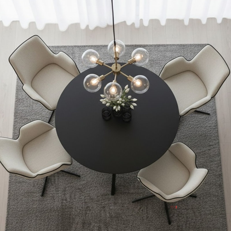 Anele Rubberwood Round Dining Table, Black