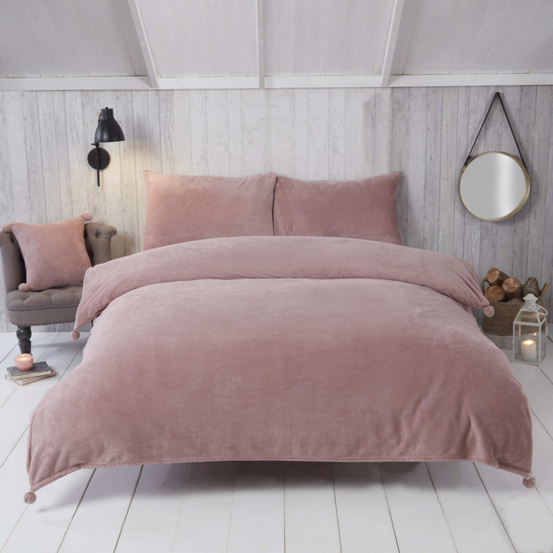 Parsifal Cotton Blend Solid Colour Bedding with Pillowcases, Blush, Single Duvet Cover + 1 Standard Pillowcase