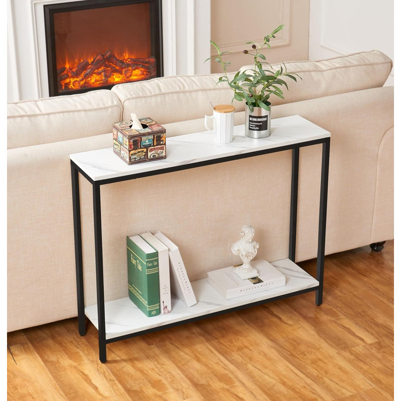 Console Table For Entryway. MDF Sofa Table (Double Layer), Black, White Marble