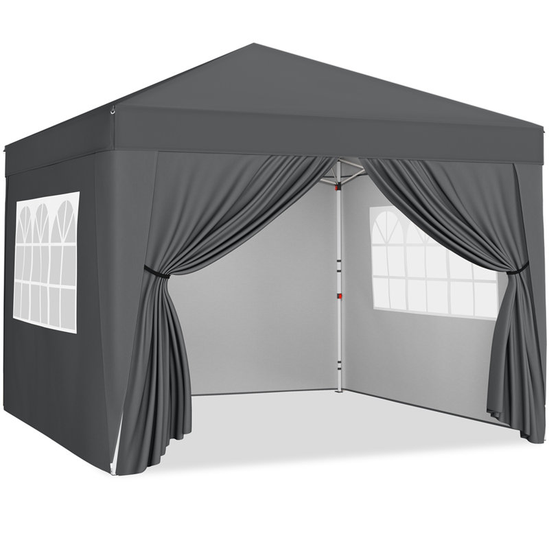 3m x 3m Iron Pop-Up Gazebo, 287cm H x 300cm W x 300cm D, Dark Grey
