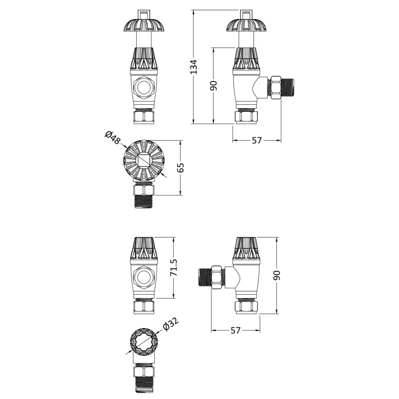 2 Piece Thermostatic Radiator Valve Set, Satin Nickel