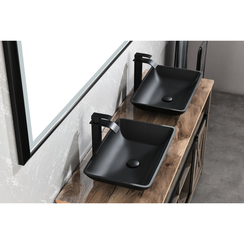 Lavabo de salle de bain en verre noir mat 22 po. Robinet et bonde escamotable. Style classique. Corrosion contre la rouille. Ensemble complet d'évier avec cuve rectangulaire. Conception élégante. Corrosion. Tout compris
