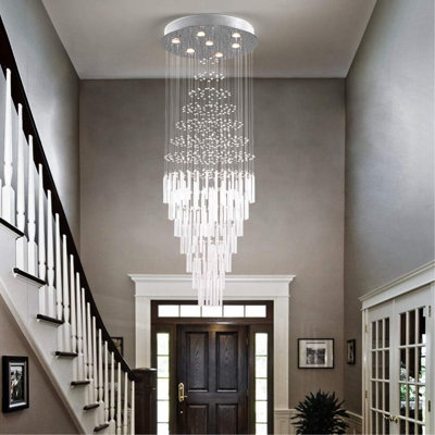 Lustre 64,5 pouces en forme de goutte de cristal, 7 lumières lumineuses suspendues rondes encastrées, plafonnier sphérique transparent, pour salon, chambre à coucher, salle à manger, couloir, escalier, entrée